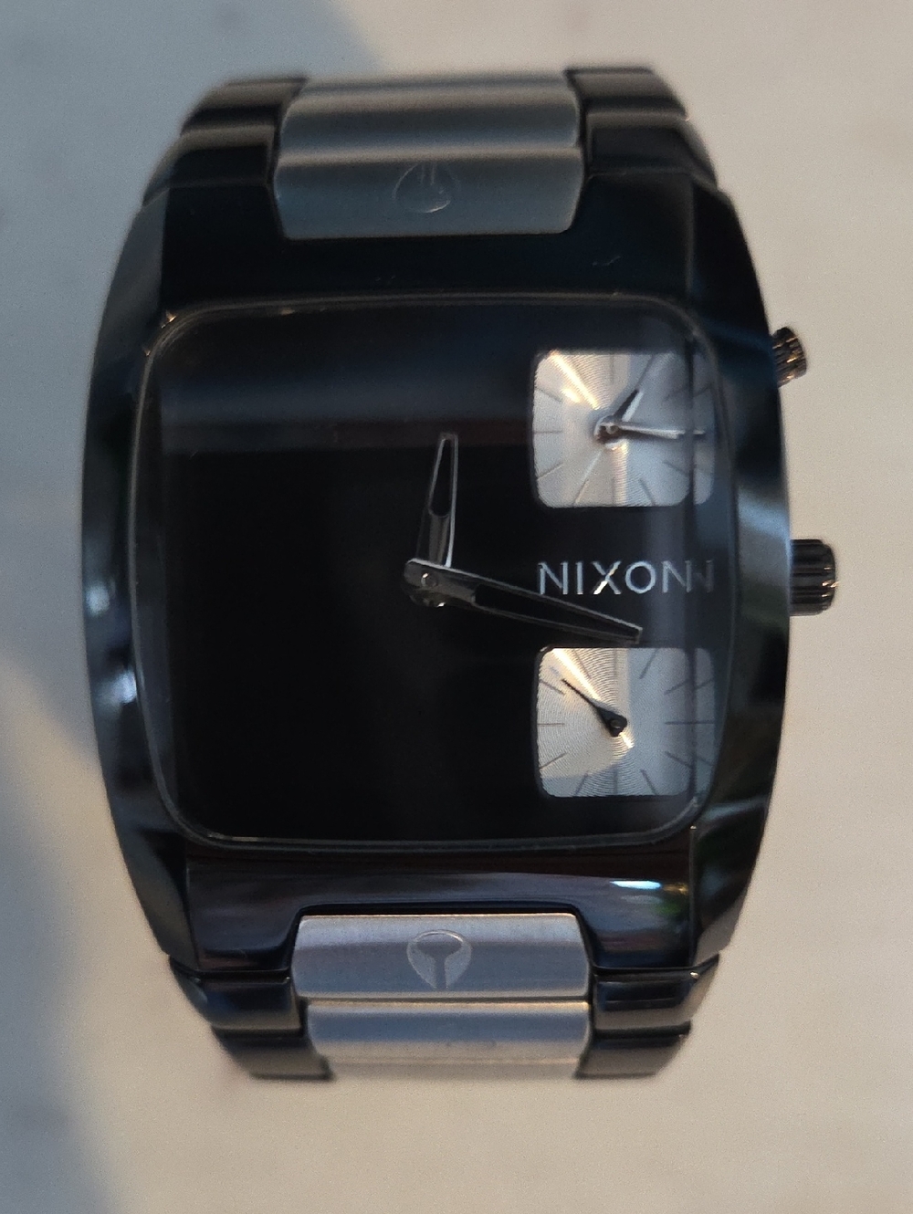 Nixon Black/Silver Stainless Steel Dual-Subdial Watch 'The Banks' Japan Movement